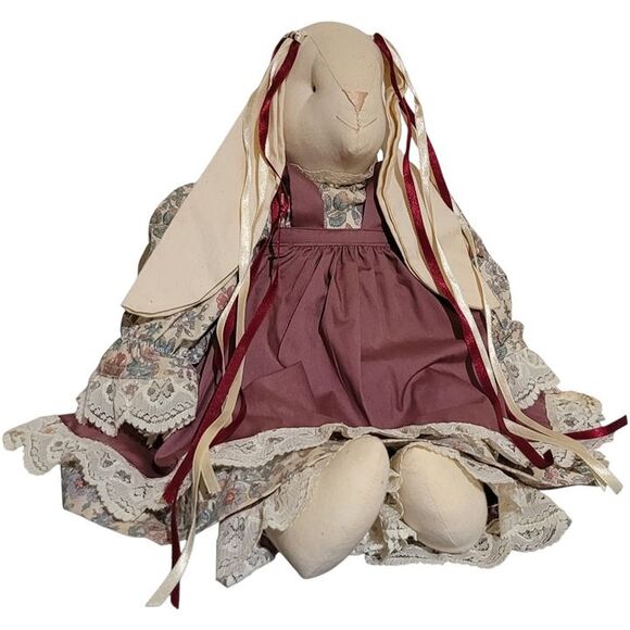 Other - Vintage Rabbit 20" Tall Mauve Floral Dress & Pants Ribbon Accents